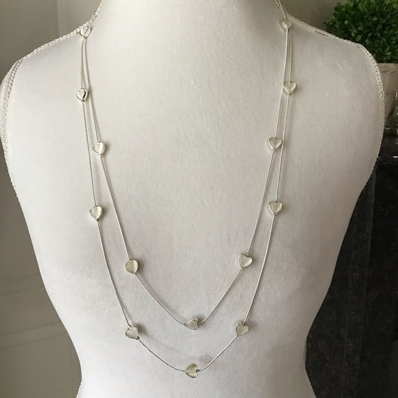 Valentine Hearts Cascade Necklace 2-Strand White Pearl Look Love Romantic NEW - Picture 1 of 11